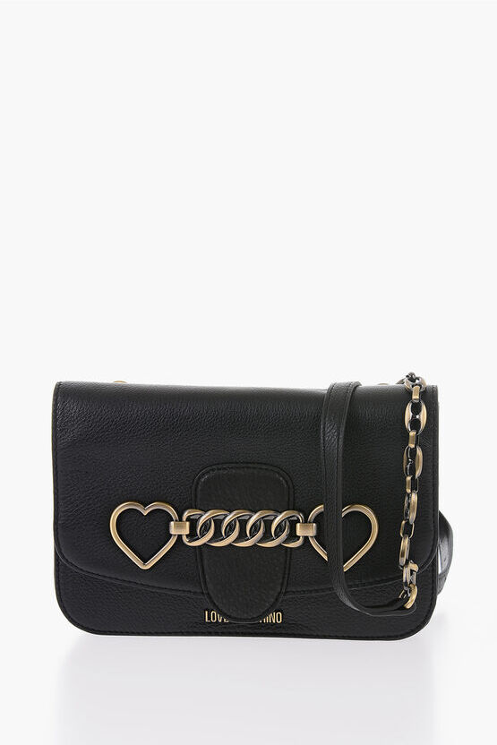 Moschino LOVE Borsa a Tracolla in Pelle con Morsetto a Forma di Cuore taglia Un