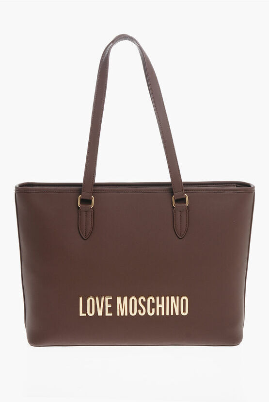 Moschino LOVE Borsa Tote in Eco Pelle con Maxi Logo in Rilievo Dorato taglia Un