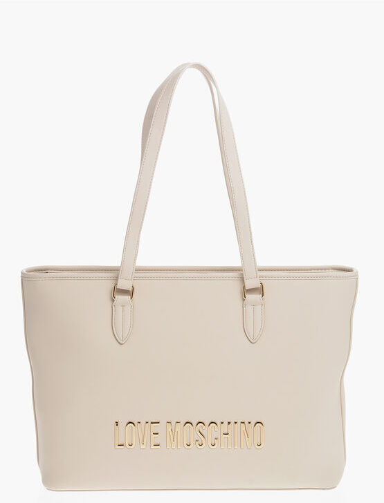 Moschino LOVE Borsa Tote in Eco Pelle con Maxi Logo in Rilievo Dorato taglia Un