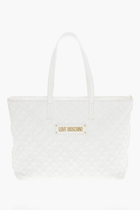 Moschino LOVE Borsa Tote in Ecopelle Trapuntata con Logo in Metallo taglia Unic