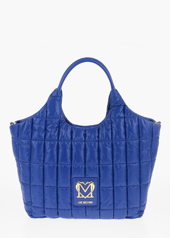 Moschino LOVE Borsa Tote in Nylon Trapuntata con Rifiniture in Ecopel taglia Un