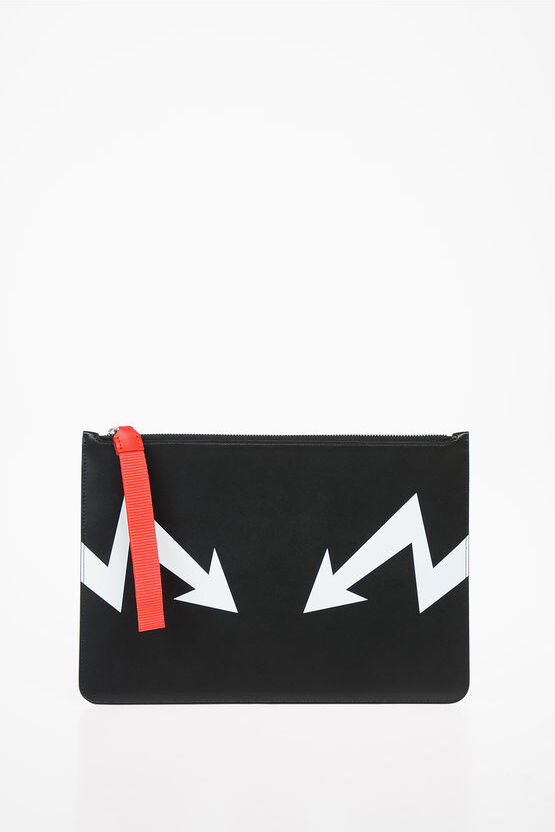 Neil Barrett Pochette ARROWS BOLT PRINT SIMPLE LARGE ZIPPED POUCH in Pell taglia Un