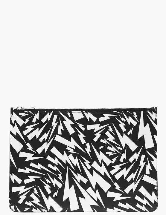 Neil Barrett Pouch NEW CHAOTIC BOLT in Pelle con Chiusura Zip taglia Unica