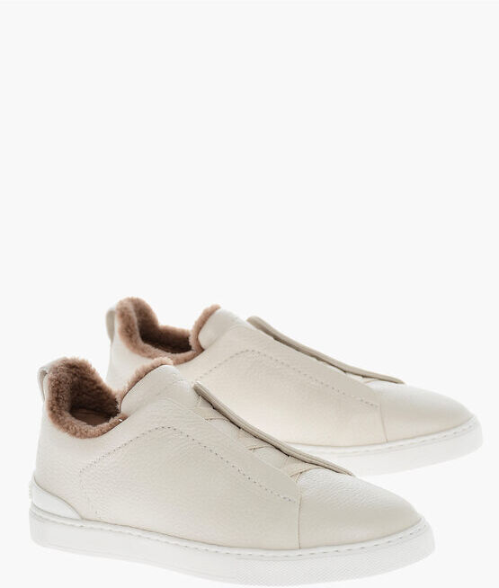 Zegna Sneakers Basse TRIPLE STITCH In Pelle Martellata con Interno taglia 8