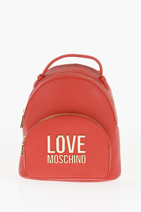 Moschino LOVE Zaino in Ecopelle a Tinta Unita con Logo Dorato taglia Unica