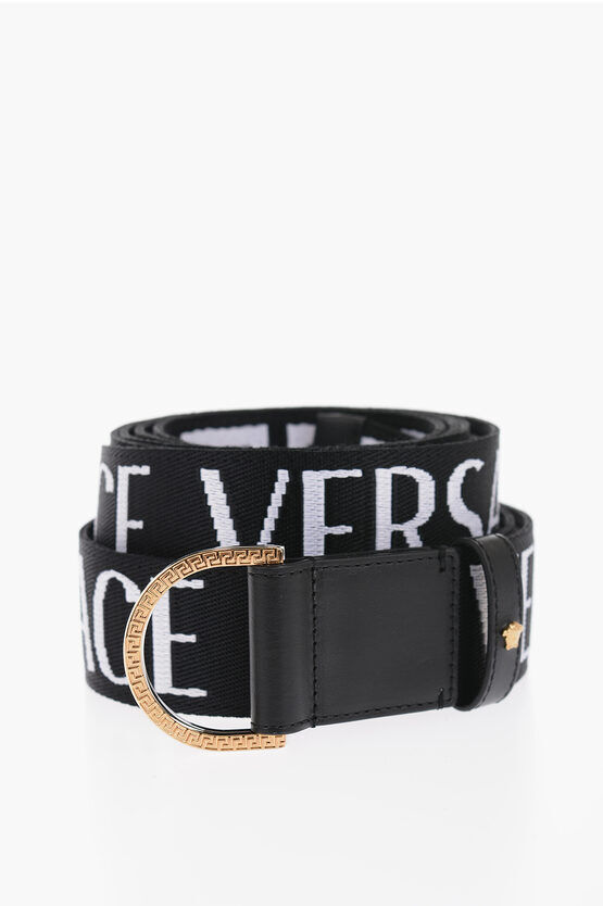 Versace Cintura All Over Logo con Finiture in Pelle 40mm taglia Unica