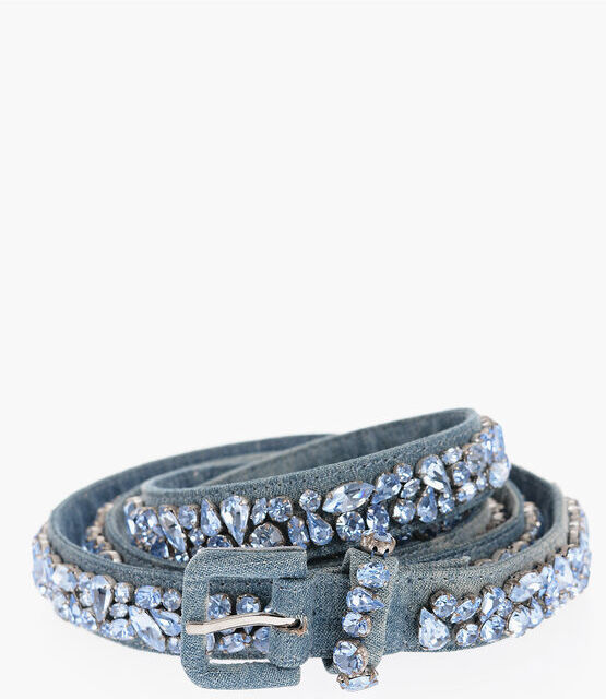 Ermanno Scervino Cintura in Denim con Gioielli All-Over 25mm taglia 75