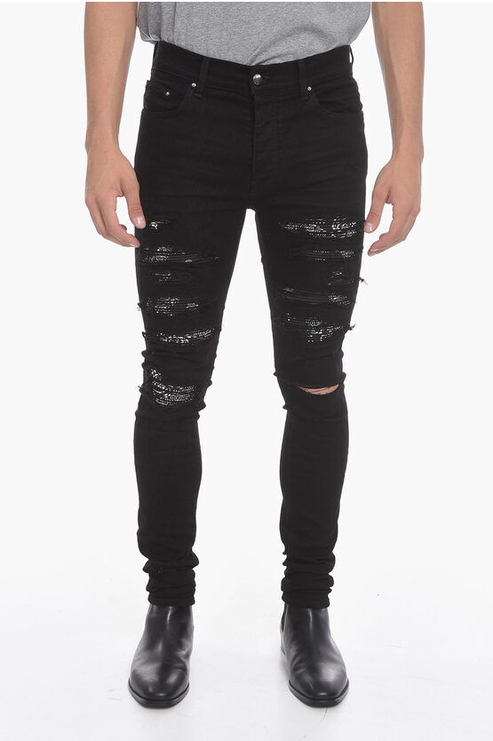 Amiri Jeans Skinny THRASHER con Dettagli Patch BANDANA 14cm taglia 29