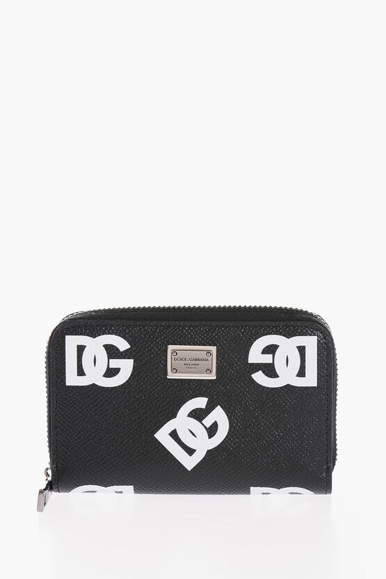 Dolce&Gabbana Portacarte in Pelle Martellata con Chiusura Zip e Monogram a taglia Un