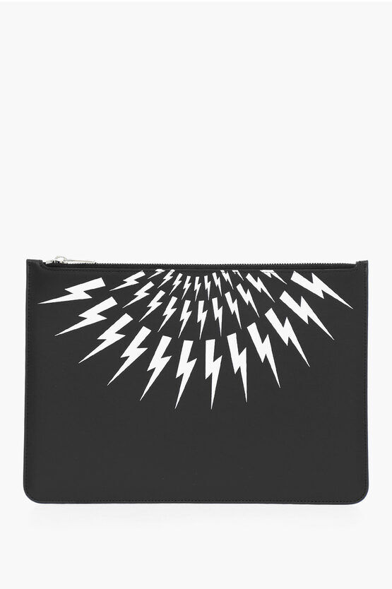 Neil Barrett Pouch FAIRISLE THUNDERBOLT In Pelle con Chiusura Zip taglia Unica