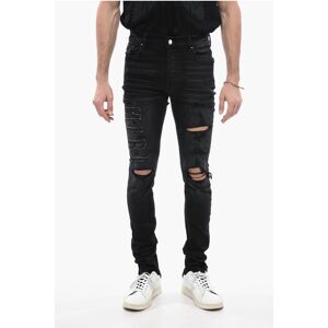 Amiri Jeans Distressed a Lavaggio Scuro con Logo a Toppa 14cm taglia 29