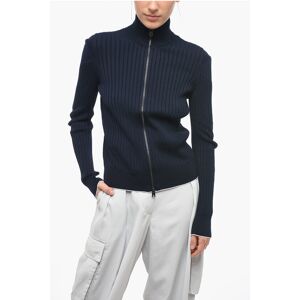 Bottega Veneta Maglia Mock Neck in Cotone a Coste con Zip Frontale taglia S