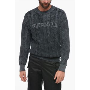 Versace Pullover Girocollo in Cotone Aran con Logo Ricamato taglia 52