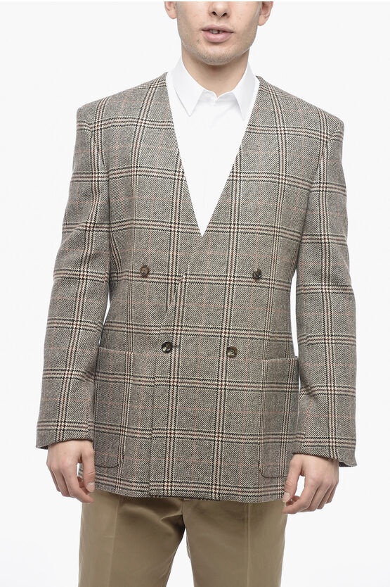 Gucci Blazer Doppiopetto in Misto Lana District Check taglia 52