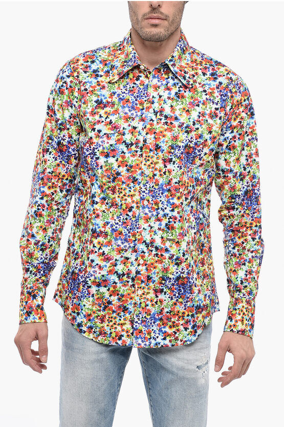 Dsquared2 Camicia in Cotone BOB con Motivo Florale taglia 52
