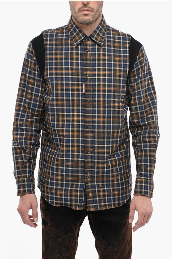 Dsquared2 Camicia in Cotone Tartan SHLD con Inserti in Maglia taglia 52