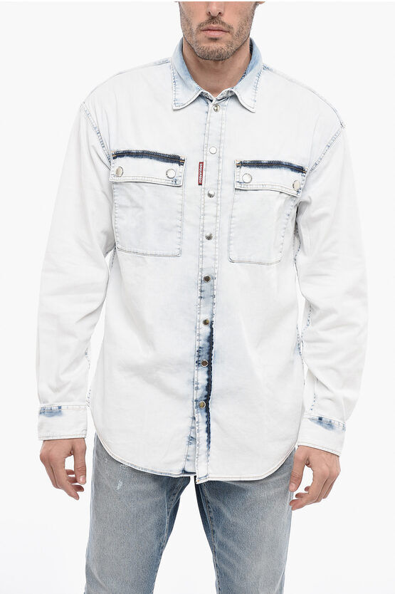 Dsquared2 Camicia in Denim Stone Washed con Bottoni a Pressione taglia 48