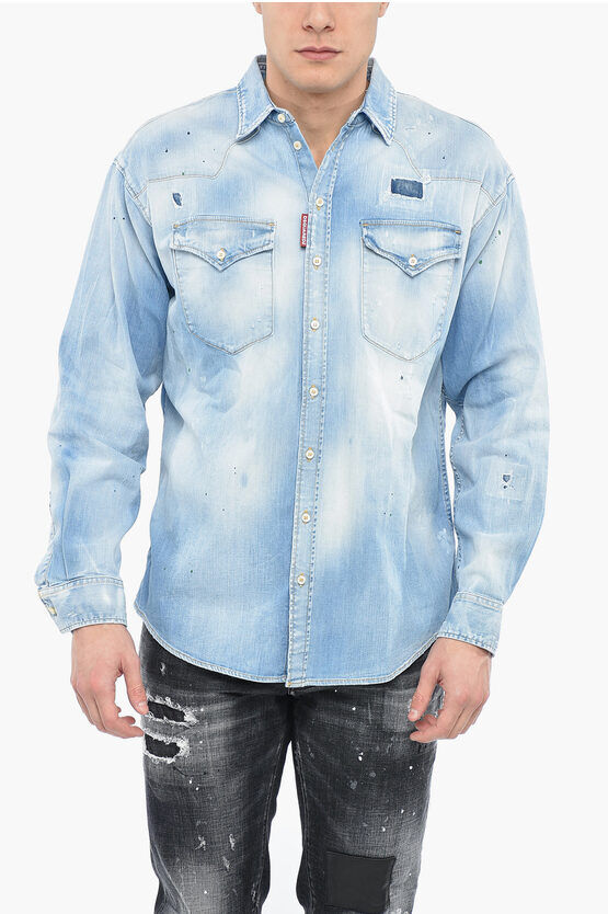 Dsquared2 Camicia Sahariana in Denim Lavaggio Chiaro taglia 52