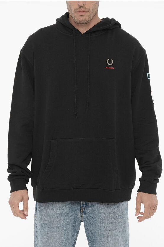 Raf Simons FRED PERRY Felpa Hoodie in Cotone con Applicazione Logo taglia M