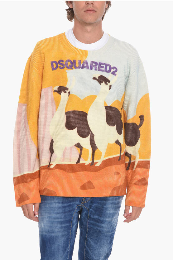 Dsquared2 Maglia in Lana a Coste con Logo Grafico taglia L