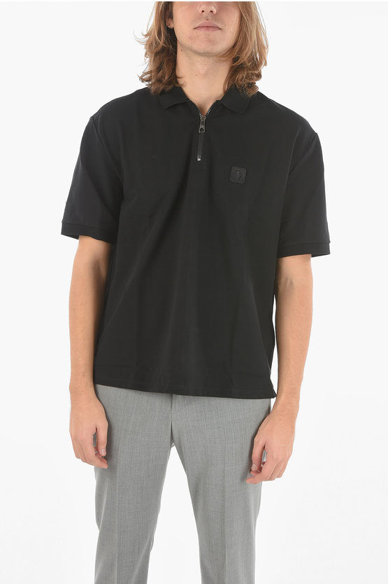 Neil Barrett Polo Half-zip in Jersey Extrafine MUSIC BOLT con Toppa Logo taglia Xs