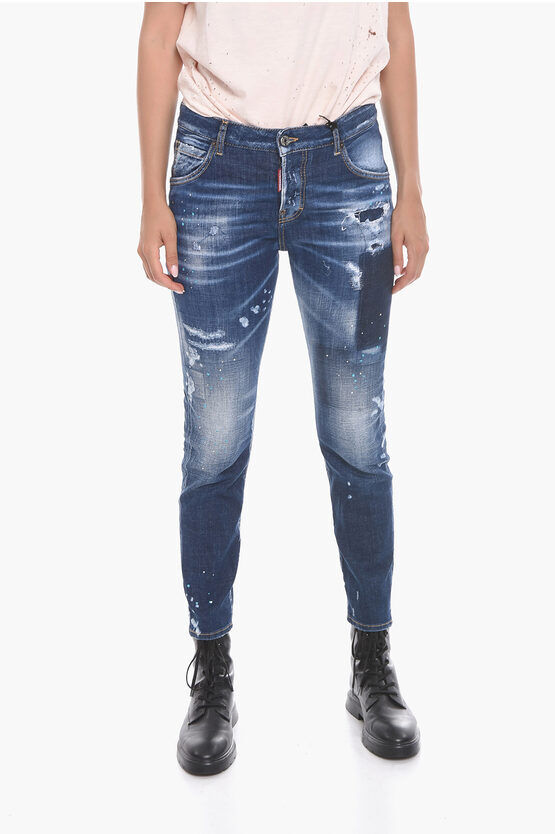 Dsquared2 TWINPHONY Jeans COOL GIRL FIT con Effetto Schizzi 14cm taglia 38