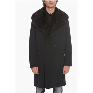 Bottega Veneta Cappotto Doppiopetto in Lana Cavalry con Revers in Vera Pell taglia 48