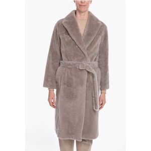 Brunello Cucinelli Cappotto Doppiopetto in Pelliccia di Capra Cashmere con Cint taglia 40