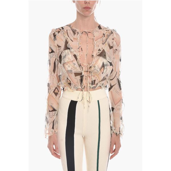 fendi camicia crop in chiffon con lacci sul fronte taglia 44