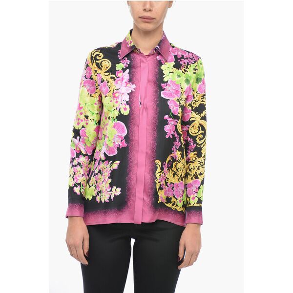 versace camicia in seta orchid con motivo floreale taglia 44