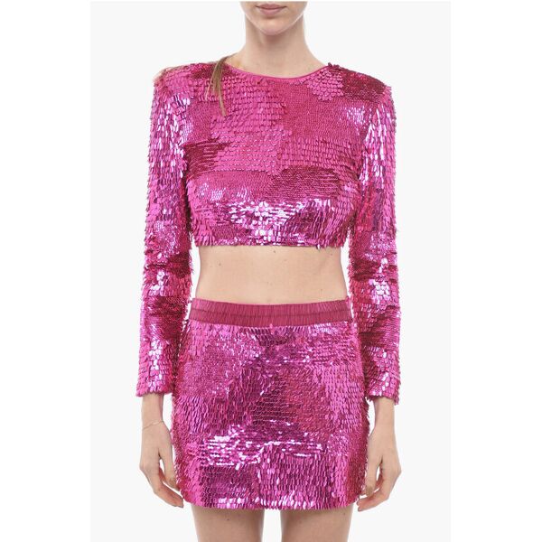 retrofete crop top leanne a maniche lunghe in paillettes taglia xs