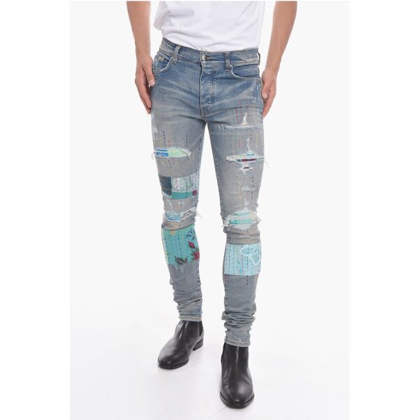 amiri jeans skinny artpatch effetto vintage con dettagli ricamati taglia 30