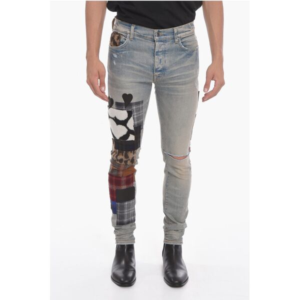 amiri jeans slim fit artpatch in denim effetto vintage 15cm taglia 30