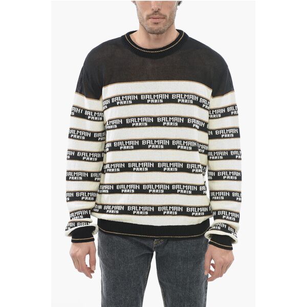 balmain maglione girocollo intarsia con logo ricamato taglia m