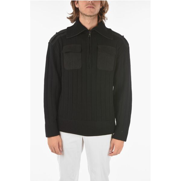 neil barrett pullover military high neck con taschini e inserti in eco-su taglia l