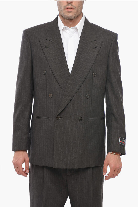 Gucci Blazer Doppiopetto in Lana Herringbone con Rever a Lancia taglia 50