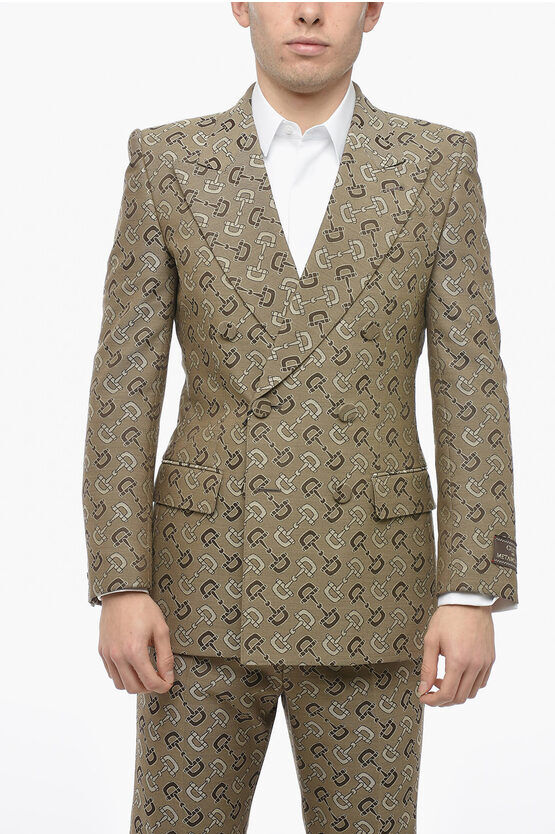 Gucci Blazer Doppiopetto in Misto Cotone Jacquard con Motivo Morse taglia 48