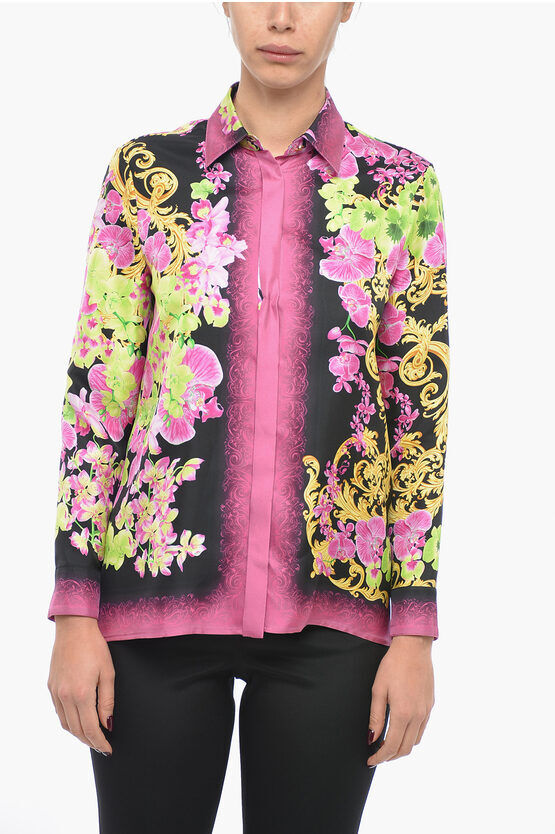 Versace Camicia in Seta ORCHID con Motivo Floreale taglia 40