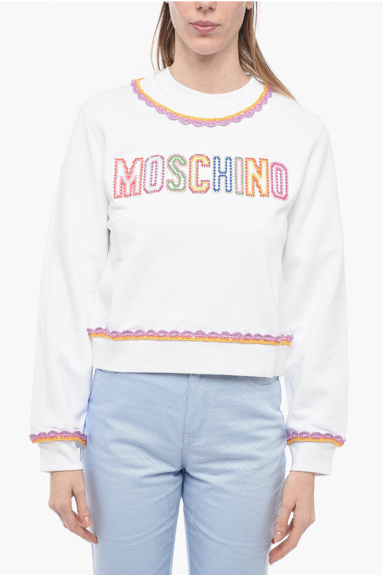 Moschino COUTURE! Felpa Girocollo in Cotone con Ricami Crochet taglia 40