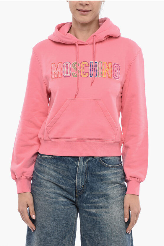 Moschino COUTURE! Felpa Hoodie in Cotone con Ricamo Crochet taglia 42