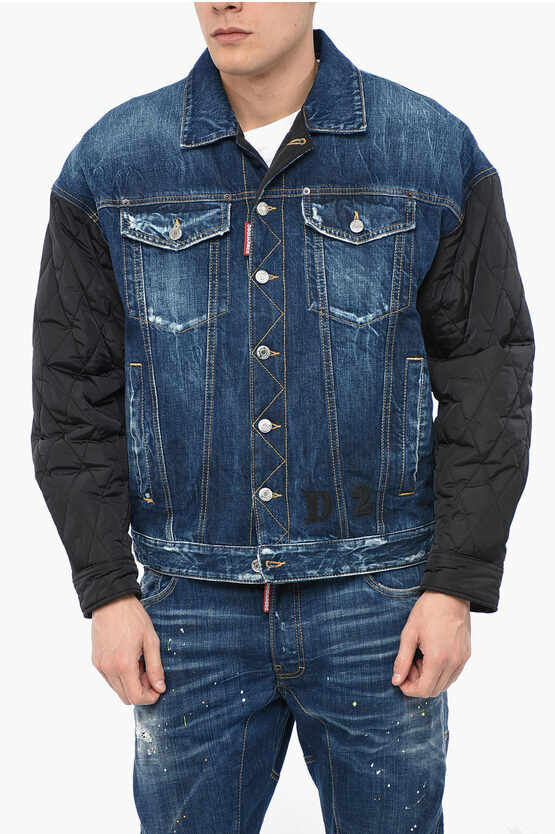 Dsquared2 Giubbotto in Denim con Maniche Trapuntate taglia 50