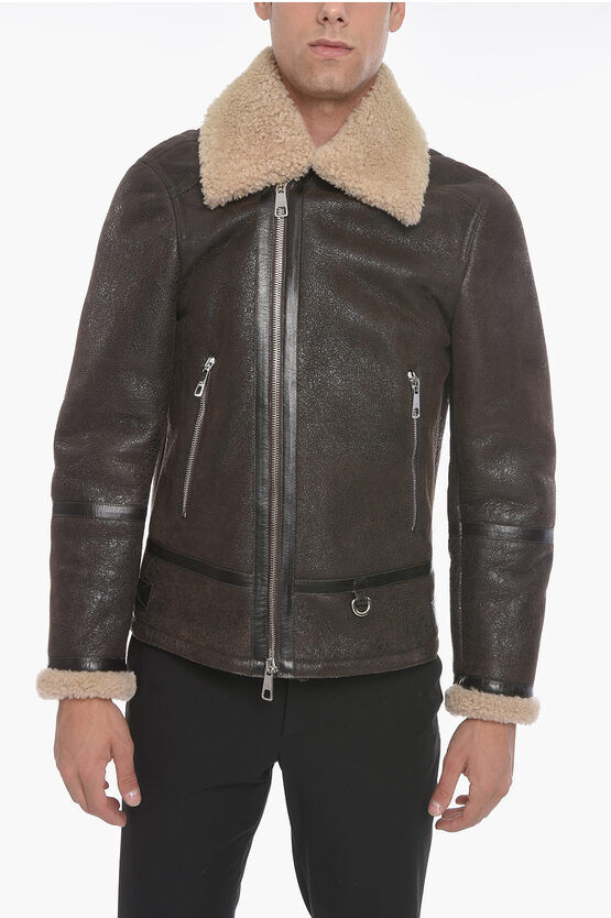 Neil Barrett Giubbotto Shearling in Pelle con Effetto Vintage taglia S