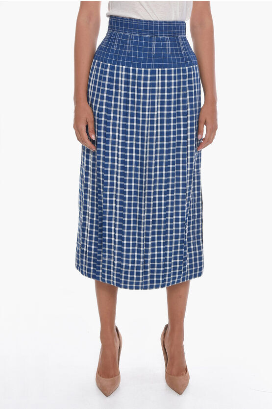 Tory Burch Gonna Midi Plissé in Seta con Motivo Plaid Check taglia 40