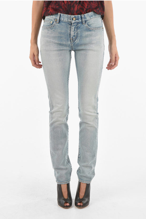 Saint Laurent Jeans 5 Tasche Slim Fit con Dettagli Distressed taglia 28