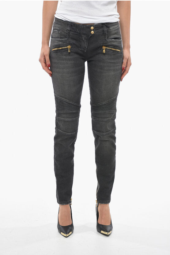 Balmain Jeans BIKER Multitasca con Zip alla Caviglia taglia 38