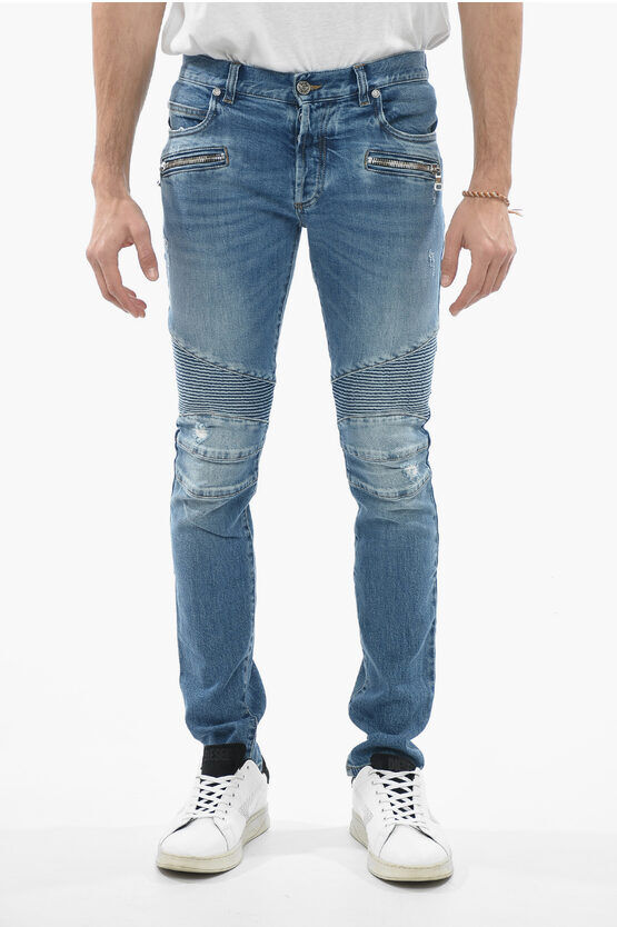 Balmain Jeans Biker Slim Fit Effetto Distressed 15 cm taglia 30