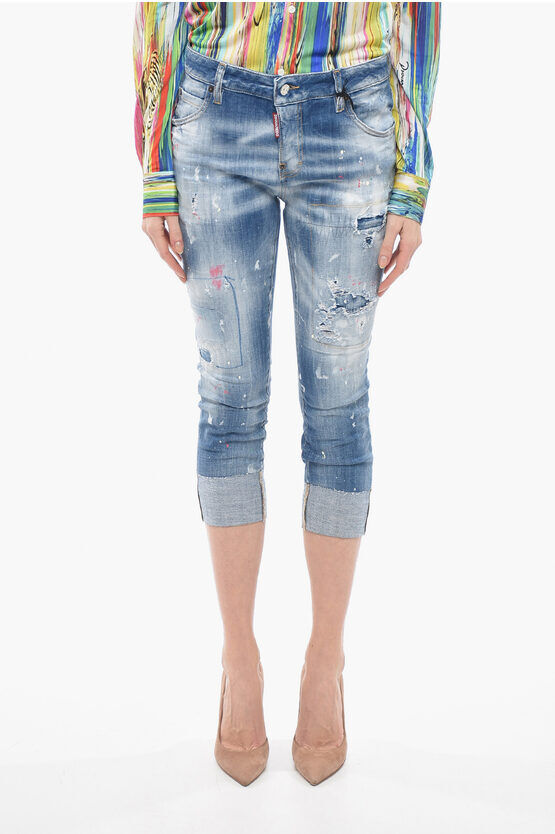 Dsquared2 Jeans Cropped Fit D2MONOGRAM con Logo Ricamato 16cm taglia 40