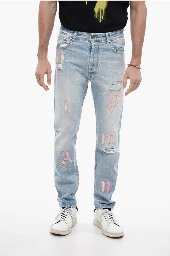Palm Angels Jeans Distressed a Lavaggio Chiaro con Toppe taglia 31