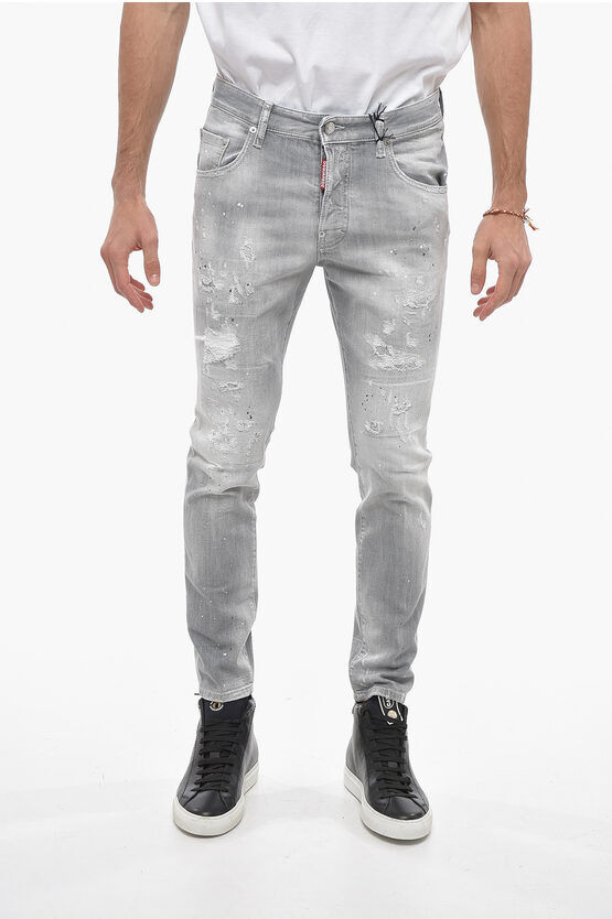 Dsquared2 Jeans Distressed Skater Fit con Cristalli 16cm taglia 48