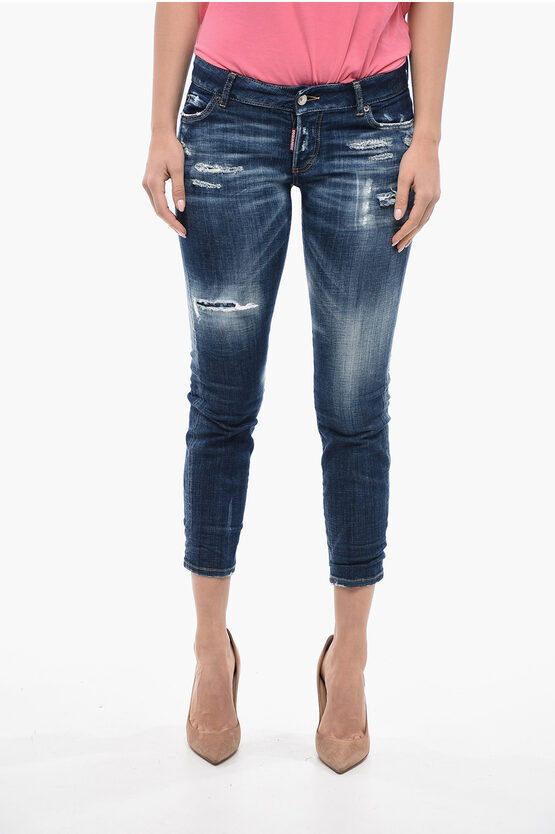 Dsquared2 Jeans Jennifer Cropped Fit in Denim Distressed 15cm taglia 42